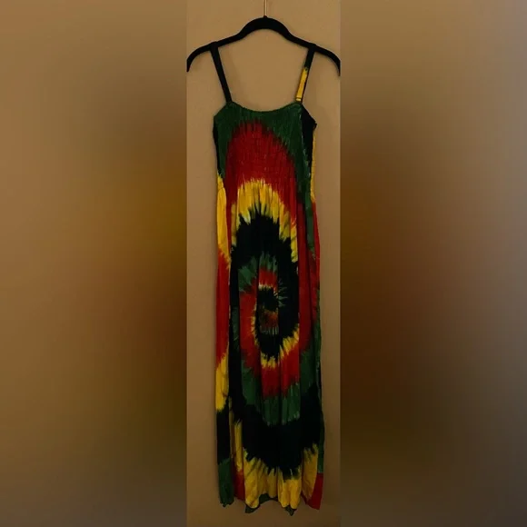 Long Red,green,black and Yellow Tie-Dye Maxi Dress. | Color: Black/Red | Size: One Size (Can Fit Up to Xl) | Jozie90280'S Closet